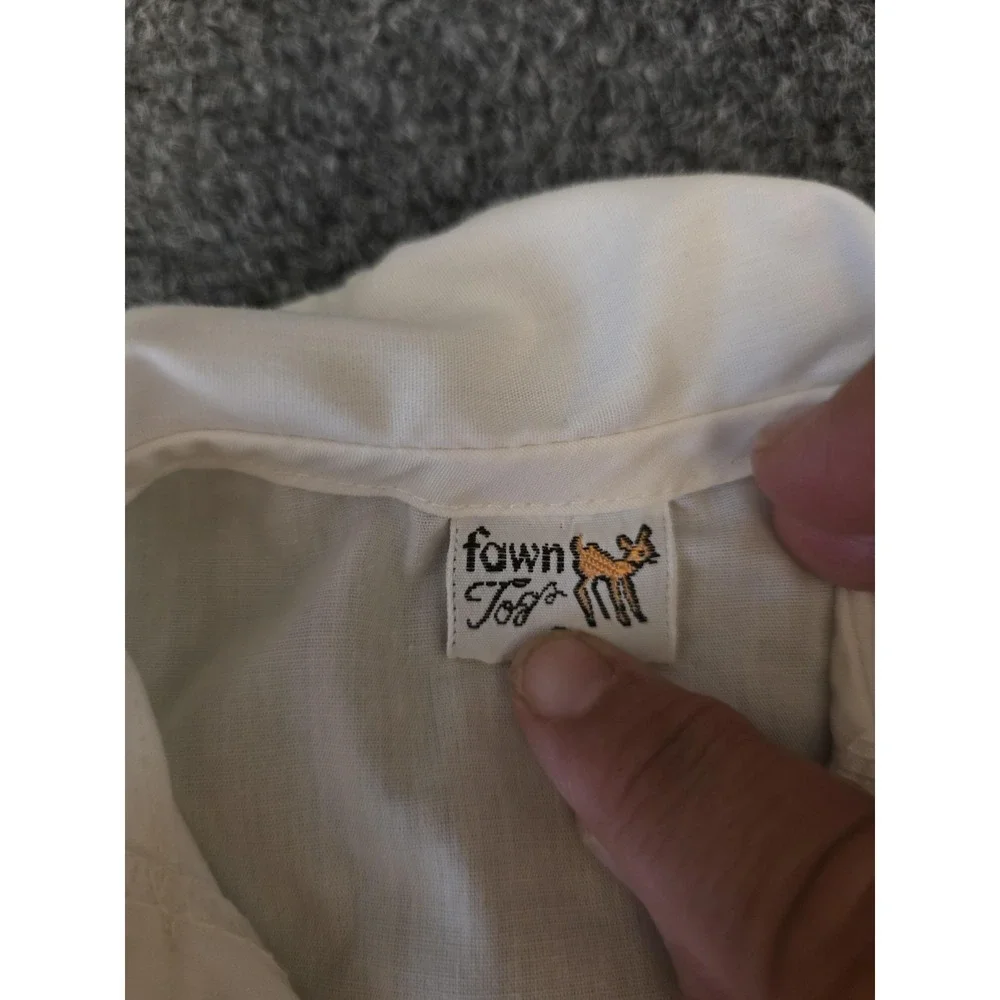 Vtg Fawn Togs Romper‎ Boys 3-6 Months White Blue Trim Short Sleeve Bodysuit